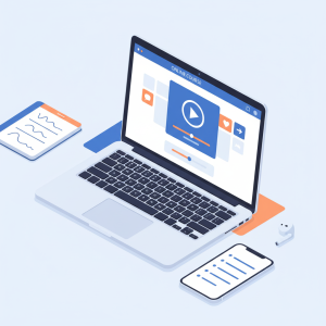 Mockup kursu lub PDF z planem podrywania na ekranie laptopa i telefonu