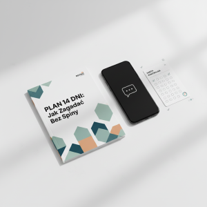 Mockup planu 14 dni i materiałów do nauki zagadywania — wizualna zapowiedź konkretnego procesu.