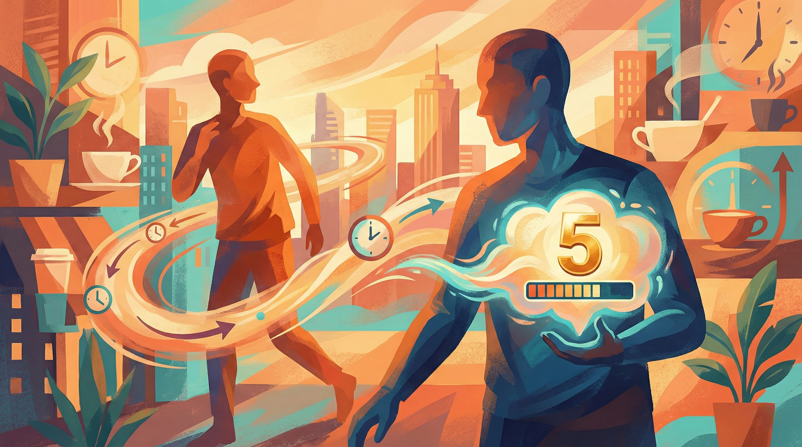 Ilustracja: mężczyzna niezdecydowany vs pewny siebie — metafora pierwszego kroku w zagadywaniu