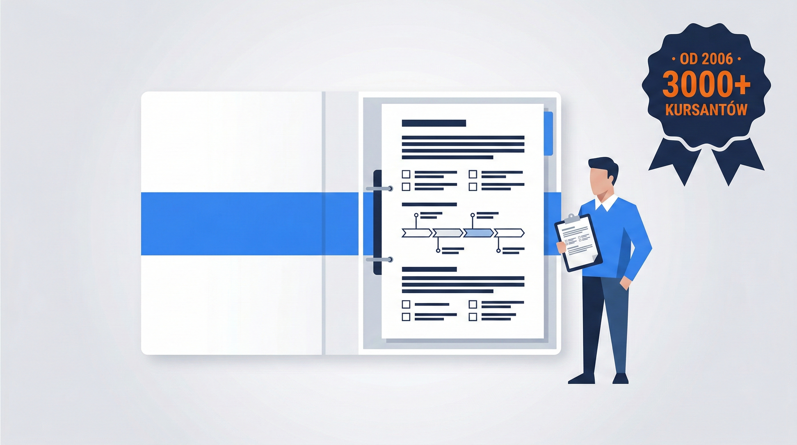 Mockup planu szkoleniowego Kursu Uwodzenia z sylwetką trenera i badge'em od 2006 roku