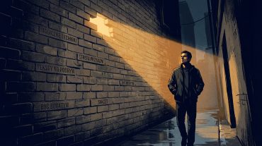 Mężczyzna przed ścianą z cegiełek-mitów o podrywaniu — przez szczelinę wpada światło nadziei